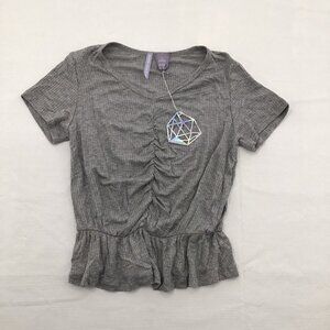 Good Luck Girl Girls Size Medium Grey Short Sleeve Ruched Front Shirt